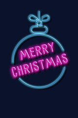 Merry Christmas and Happy New Year text. Vector glowing neon sign. Xmas card. Vector illustration