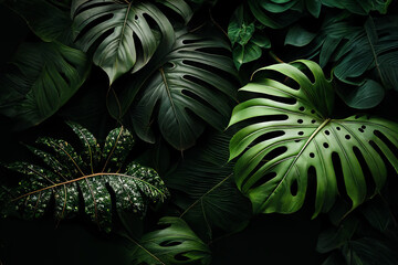 Tropical plants background created with generative Ai technologies - obrazy, fototapety, plakaty