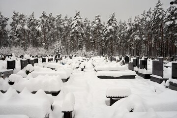 cmentarz zimą  - obrazy, fototapety, plakaty