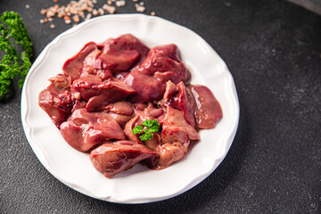 fresh chicken liver raw offal meal food snack on the table copy space food background rustic top view