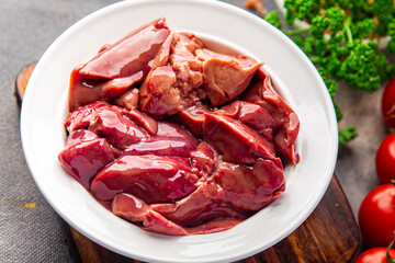 fresh chicken liver raw offal meal food snack on the table copy space food background rustic top view