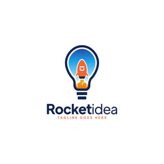 Rocket logo in a light bulb, idea symbol taking off