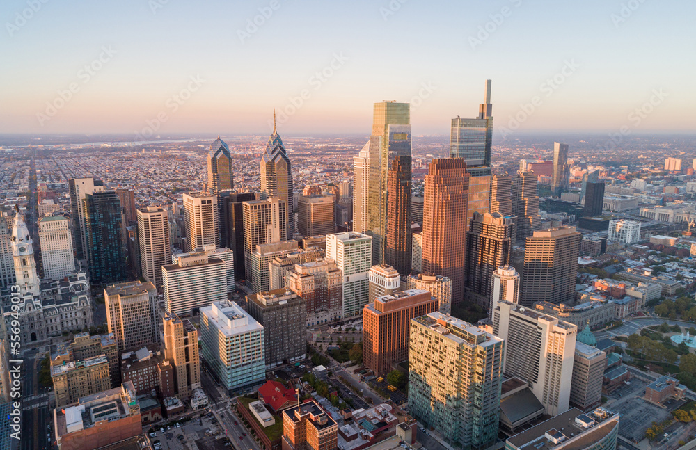 Canvas Prints beautiful sunset skyline of philadelphia, pennsylvania, usa. business financial district and skyscra