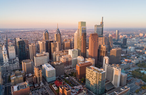 Beautiful Sunset Skyline of Philadelphia, Pennsylvania, USA. Business Financial District and Skyscrapers in Background. © Mindaugas Dulinskas