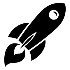 Icono aislado cohete espacial de lanzamiento ascendente con llama de turbinas © teracreonte