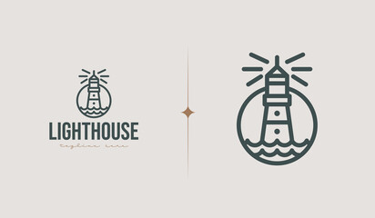 Lighthouse monoline. Universal creative premium symbol. Vector sign icon logo template. Vector illustration
