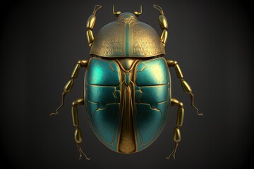 Ancient Egyptian Scarab Beetle On Black Gradient Background Generative AI - obrazy, fototapety, plakaty
