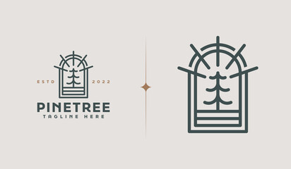 Pine Tree Monoline Logo Template. Universal creative premium symbol. Vector sign icon logo template. Vector illustration