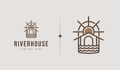 Rustic Retro Vintage Wooden Barn Farm Village Resort logo Illustration. Universal creative premium symbol. Vector sign icon logo template. Vector illustration