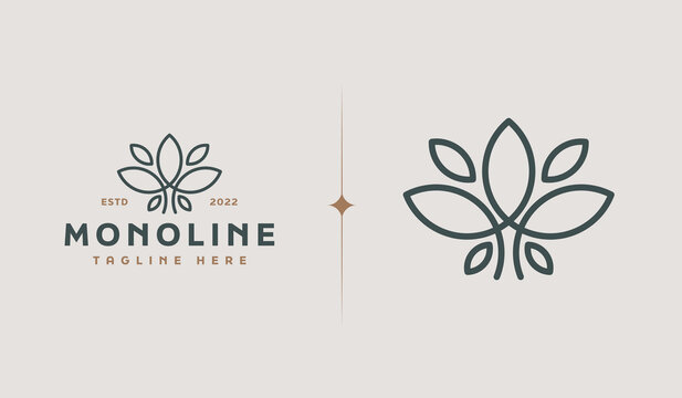 Leaf Flower Tree monoline. Universal creative premium symbol. Vector sign icon logo template. Vector illustration - Powered by Adobe