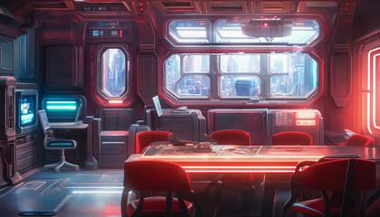 Obraz premium Artistic concept painting of a beautiful futuristic interior, Generative AI