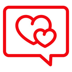 Logotipo del día de San Valentín. Símbolo de salud médica abstracta. Icono aislado 2 corazones en burbuja de habla lineal