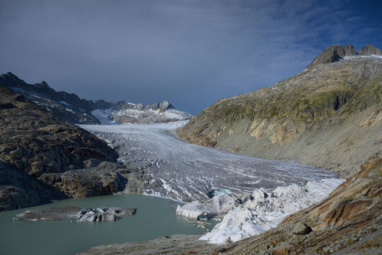 Switzerland, Bern, Oberwald, Melting Rhone glacier protected with blankets