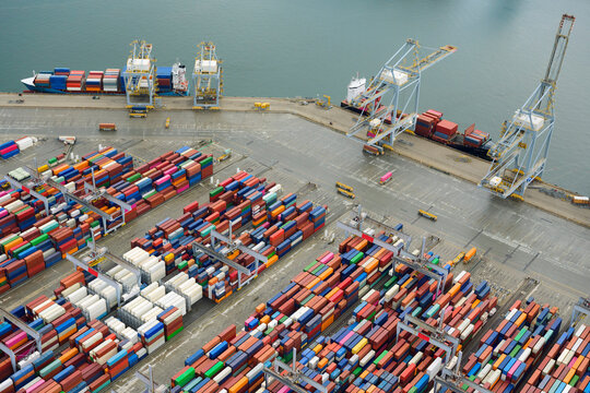 The Netherlands, Zuid-Holland, Container terminal in port of Rotterdam