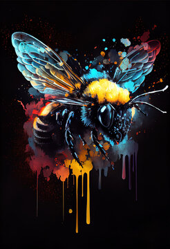 Voka art, Art painting, bright multi-colored bee in the style of pop art. Generative AI