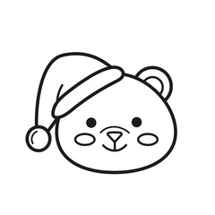 Black and white coloring page, coloring book. 
Silhouette of the bear's head in a hat. 
Cute kawaii baby vector illustration isolated on white background. 
