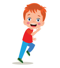 Fototapeta na wymiar cute happy little boy jogging