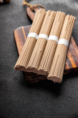 soba buckwheat noodles raw Asian snack meal food snack on the table copy space food background rustic top view