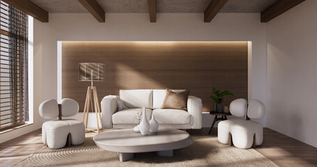 Minimal Muji style, Empty wooden room,Cleaning japandi room interior.