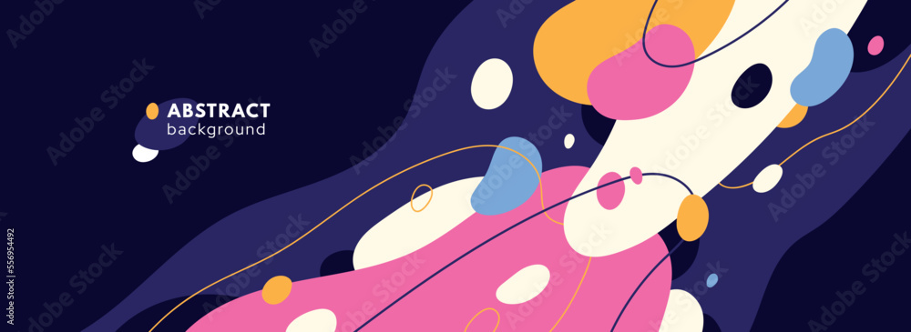 Poster modern organic abstract shapes and line background. compositions of colored blobs, fluid melt, amorp
