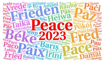 Fototapeta premium Peace 2023 word cloud in different languages 
