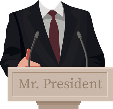 Official Person In A Suit Behind The Podium Vector