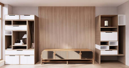 Idea Box Wall Shelves on minimal living room japandi style design.