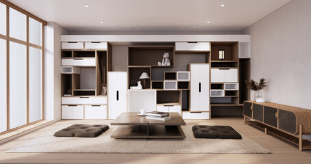Idea Box Wall Shelves on minimal living room japandi style design.