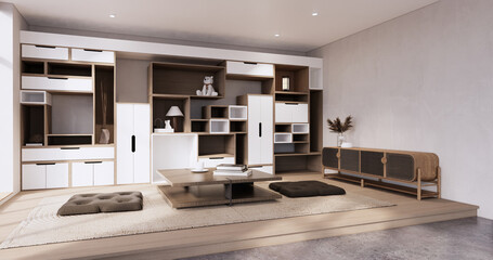 Idea Box Wall Shelves on minimal living room japandi style design.