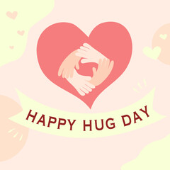 Happy hug day logo emblem with holding hands. Hugging hands with heart symbol design template.  National Hug Day image. Valentines day romantic dating charity donation postcard logotype concept icon