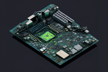 Obraz premium laptop notebook, microchip motherboard components, and electronic motherboard isometric. Generative AI