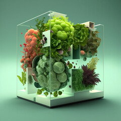 Fresh vegetable hydroponic system. Technology and agriculture concept. Generative AI.