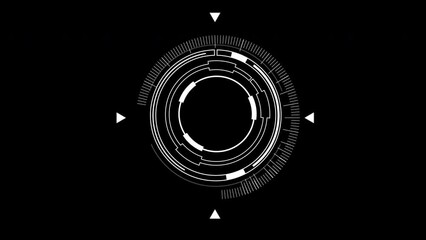 White HUD Circle User interface on isolated black background. Target searching scope and scanning element theme. Digital UI and Sci-fi circular. 4K motion graphic footage video - Powered by Adobe