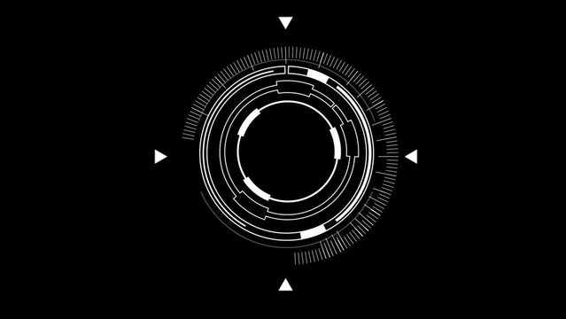 White HUD Circle User interface on isolated black background. Target searching scope and scanning element theme. Digital UI and Sci-fi circular. 4K motion graphic footage video