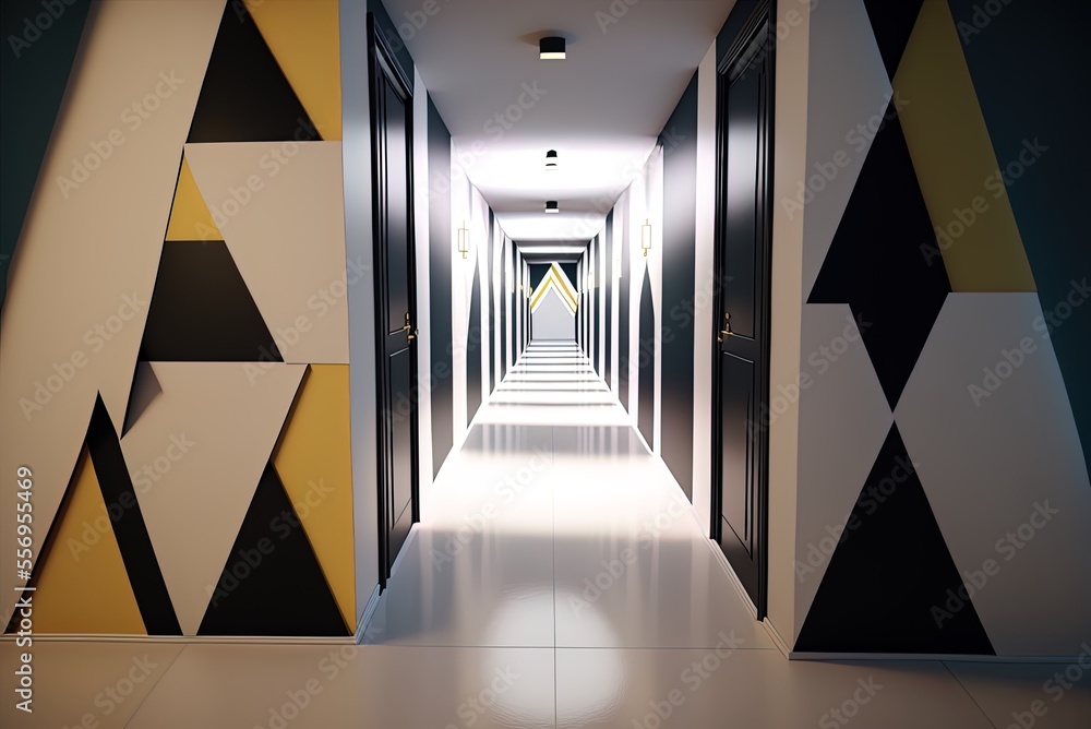 Poster trapezoidal corridor with amazing geometric design generative ai