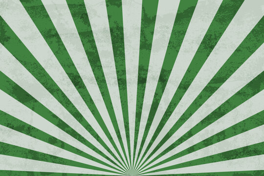 Vintage abstract green sunrays background with grunge texture, vector illustration