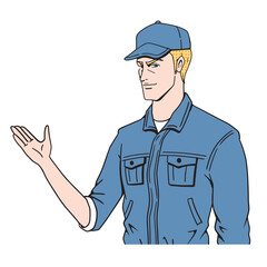 説明する白人作業員