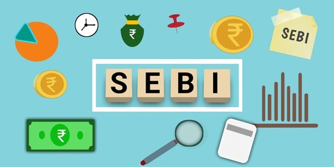 SEBI, Securities and Exchange Board of India. Concept with coin, graph and calculator.