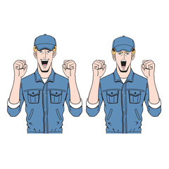 応援する白人作業員