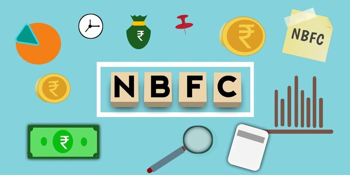 NBFC concept, Non Banking Financial Companies. NBFC Concept with coin, graph and calculator.