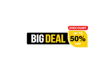 50 Percent BIG DEAL offer, clearance, promotion banner layout with sticker style. 

