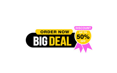 50 Percent BIG DEAL offer, clearance, promotion banner layout with sticker style. 
