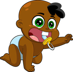 Obraz premium African American Baby Boy Cartoon Character Crawling. Vector Hand Drawn Illustration Isolated On Transparent Background