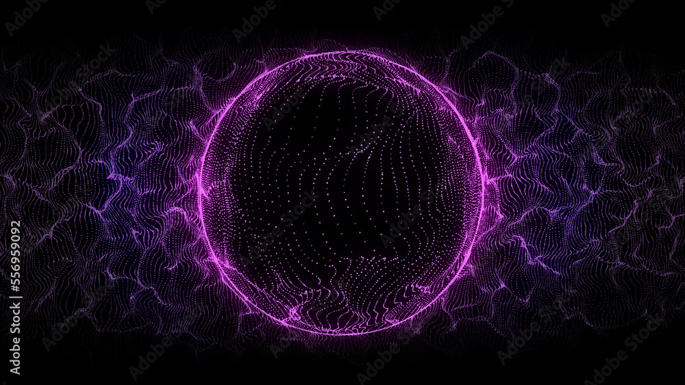 Aufkleber Abstract blue sphere with connecting dots. Wireframe technology sphere of particles. Big data visualization. 3d rendering.