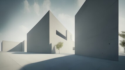 Generative AI,view of building against cloudy sky. road advertisement. Render for advertising auto products.