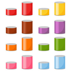 Vector colorful image of canned food with pet food. Feeding cats and dogs. The concept of veterinary care for pets. Design element for applications, website, etc.