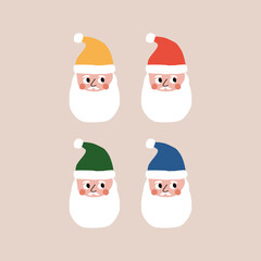Cute Santa Claus in colorful hat  hand drawn vector illustration. Funny isolated set of winter character in flat style for cards or poster.
