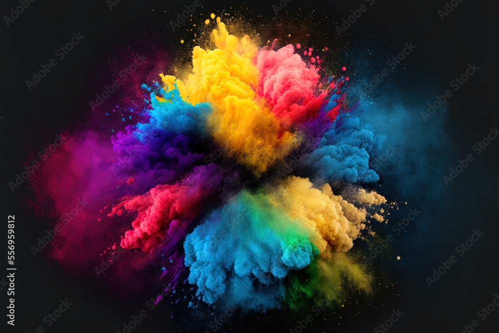 Poster circular banners exploding with colored powder generative ai