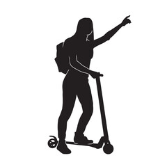 People rides on an kick scooter black silhouette vector image.