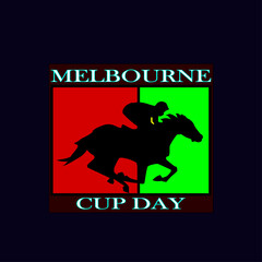 Melbourne Cup Day typography logo, Vector illustration. The Melbourne Cup is held on the first Tuesday in November and is one of the most famous horse races in the world.